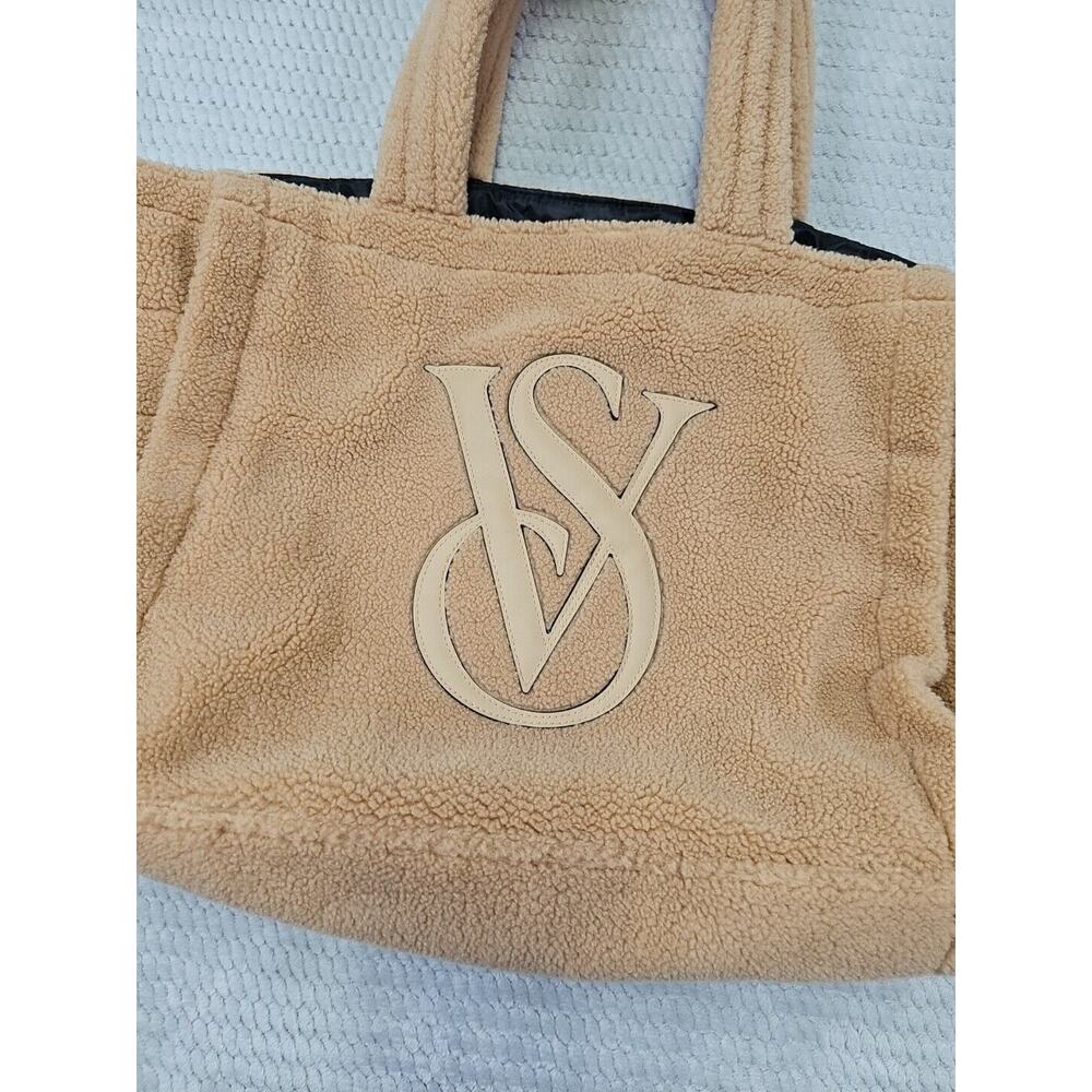 Victorias Secret Tote Bag Tan Fuzzy Shoulder Tote Purse - Picture 2 of 8